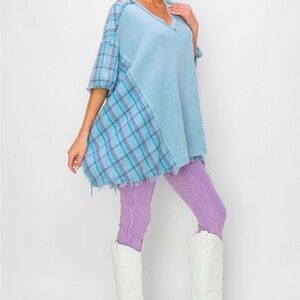 J. Her Mineral Wash Boho Plaid Tunic